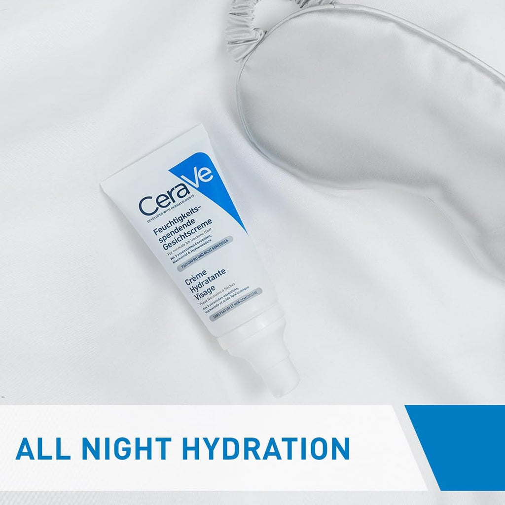 CeraVe Facial Moisturising Lotion PM 52ml, For Normal to Dry Skin, For Daily Use, Hyaluronic Acid + Niacinamide + Ceramides, Lightweight & Non-Greasy, Fragrance Free + Non-Comedogenic + Oil-Free