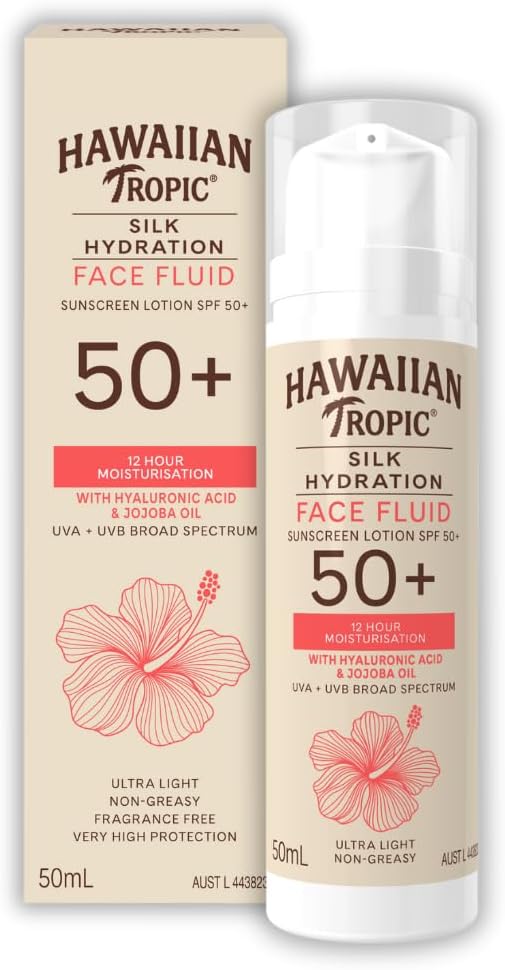 Hawaiian Tropic Silk Hydration Sunscreen Lotion SPF50+ 180ml, 12-Moisture, Non-Greasy, 4-Hour Water Resistant