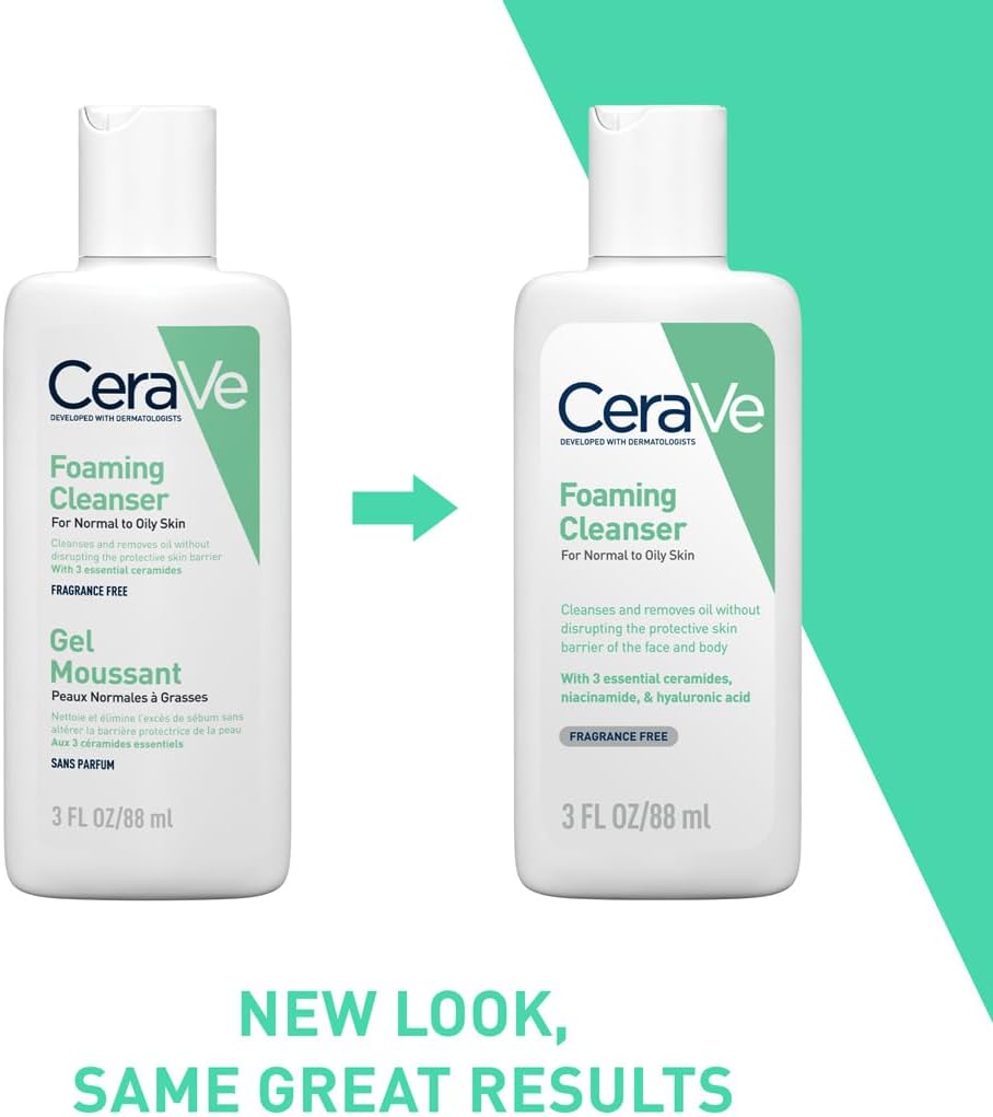 CeraVe Foaming Cleanser Gel Face Wash 236ml, Oil Control For Normal to Oily Skin, Removes Oil & Protects Skin Barrier, For Face + Body, Niacinamide + Ceramides, Fragrance Free