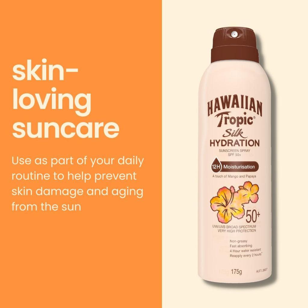 Hawaiian Tropic Silk Hydration Sunscreen Lotion SPF50+ 180ml, 12-Moisture, Non-Greasy, 4-Hour Water Resistant