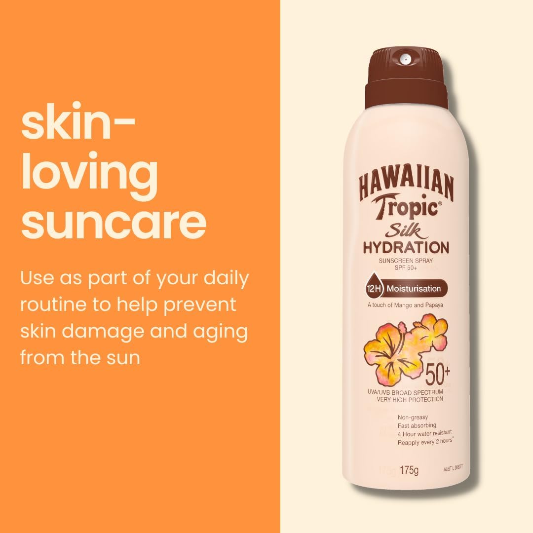 Hawaiian Tropic Silk Hydration Sunscreen Lotion SPF50+ 180ml, 12-Moisture, Non-Greasy, 4-Hour Water Resistant