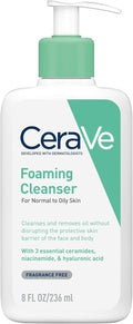 CeraVe Foaming Cleanser Gel Face Wash 236ml, Oil Control For Normal to Oily Skin, Removes Oil & Protects Skin Barrier, For Face + Body, Niacinamide + Ceramides, Fragrance Free