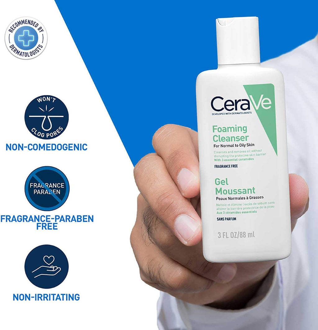 CeraVe Foaming Cleanser Gel Face Wash 236ml, Oil Control For Normal to Oily Skin, Removes Oil & Protects Skin Barrier, For Face + Body, Niacinamide + Ceramides, Fragrance Free