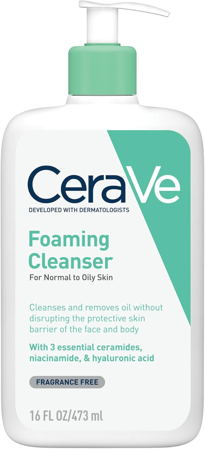 CeraVe Foaming Cleanser Gel Face Wash 236ml, Oil Control For Normal to Oily Skin, Removes Oil & Protects Skin Barrier, For Face + Body, Niacinamide + Ceramides, Fragrance Free