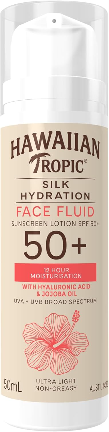 Hawaiian Tropic Silk Hydration Sunscreen Lotion SPF50+ 180ml, 12-Moisture, Non-Greasy, 4-Hour Water Resistant