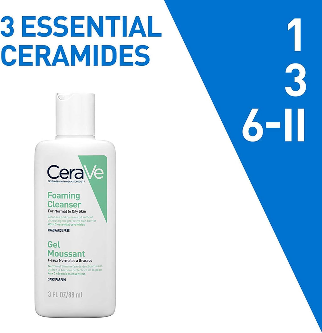 CeraVe Foaming Cleanser Gel Face Wash 236ml, Oil Control For Normal to Oily Skin, Removes Oil & Protects Skin Barrier, For Face + Body, Niacinamide + Ceramides, Fragrance Free