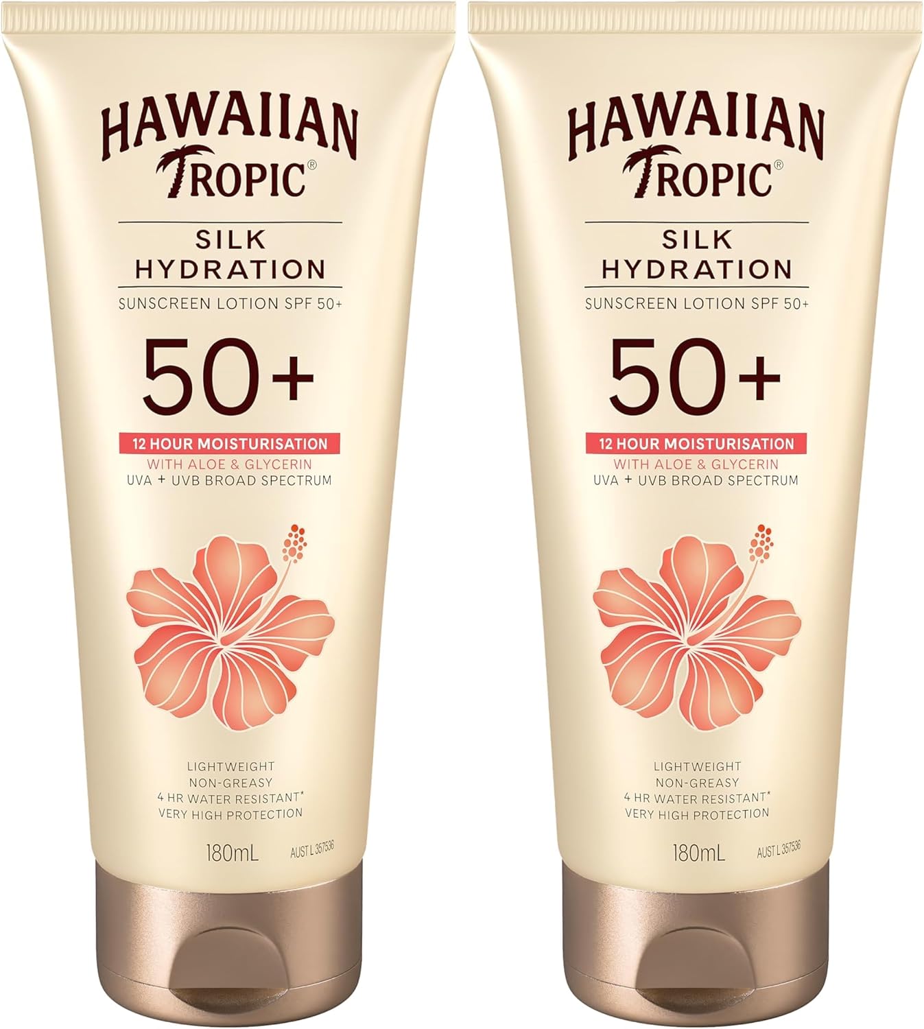 Hawaiian Tropic Silk Hydration Sunscreen Lotion SPF50+ 180ml, 12-Moisture, Non-Greasy, 4-Hour Water Resistant