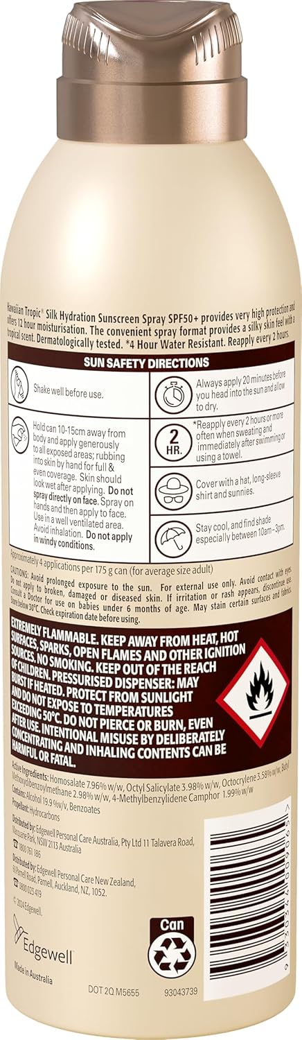 Hawaiian Tropic Silk Hydration Sunscreen Lotion SPF50+ 180ml, 12-Moisture, Non-Greasy, 4-Hour Water Resistant
