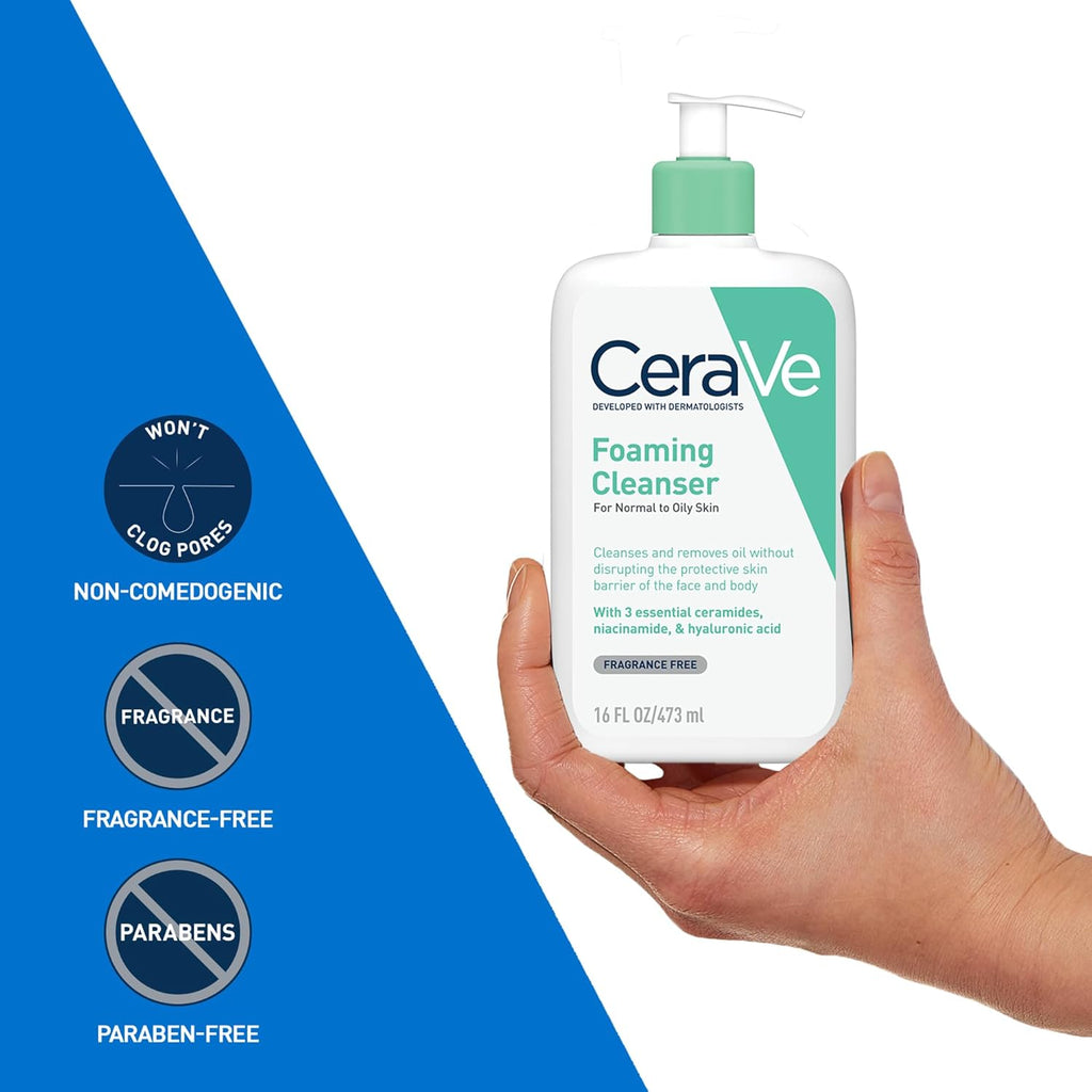 CeraVe Foaming Cleanser Gel Face Wash 236ml, Oil Control For Normal to Oily Skin, Removes Oil & Protects Skin Barrier, For Face + Body, Niacinamide + Ceramides, Fragrance Free