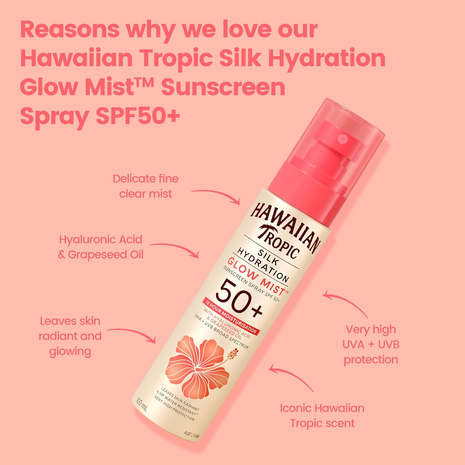 Hawaiian Tropic Silk Hydration Sunscreen Lotion SPF50+ 180ml, 12-Moisture, Non-Greasy, 4-Hour Water Resistant