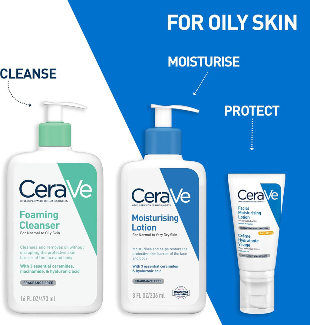 CeraVe Foaming Cleanser Gel Face Wash 236ml, Oil Control For Normal to Oily Skin, Removes Oil & Protects Skin Barrier, For Face + Body, Niacinamide + Ceramides, Fragrance Free