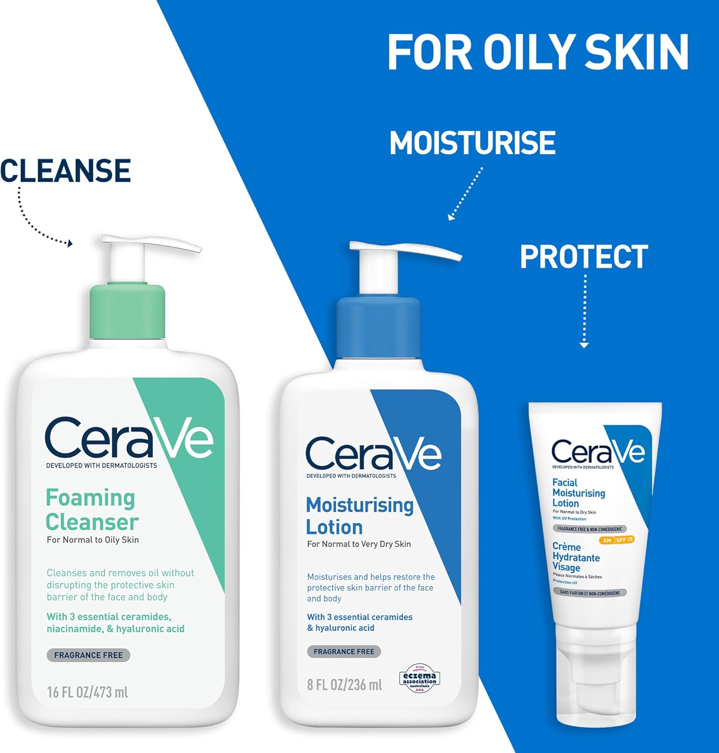 CeraVe Foaming Cleanser Gel Face Wash 236ml, Oil Control For Normal to Oily Skin, Removes Oil & Protects Skin Barrier, For Face + Body, Niacinamide + Ceramides, Fragrance Free