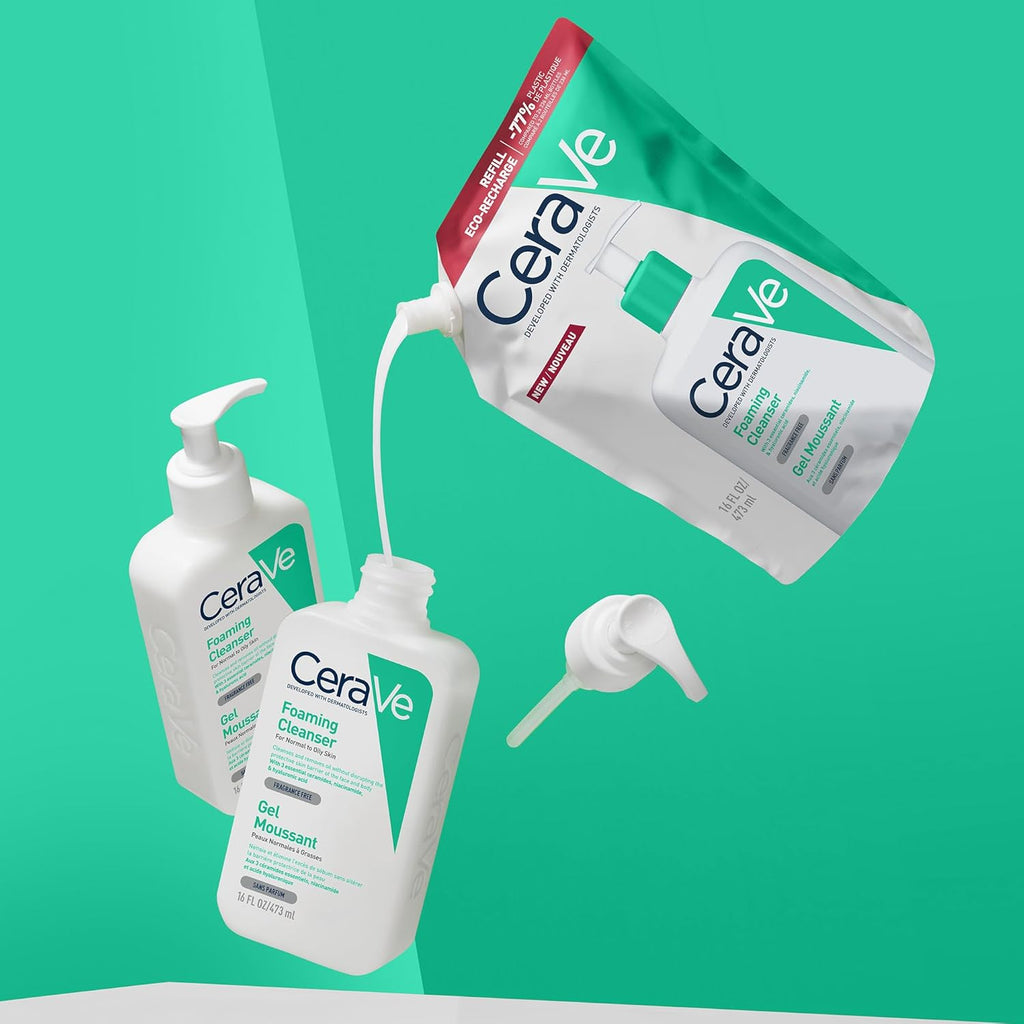 CeraVe Foaming Cleanser Gel Face Wash 236ml, Oil Control For Normal to Oily Skin, Removes Oil & Protects Skin Barrier, For Face + Body, Niacinamide + Ceramides, Fragrance Free