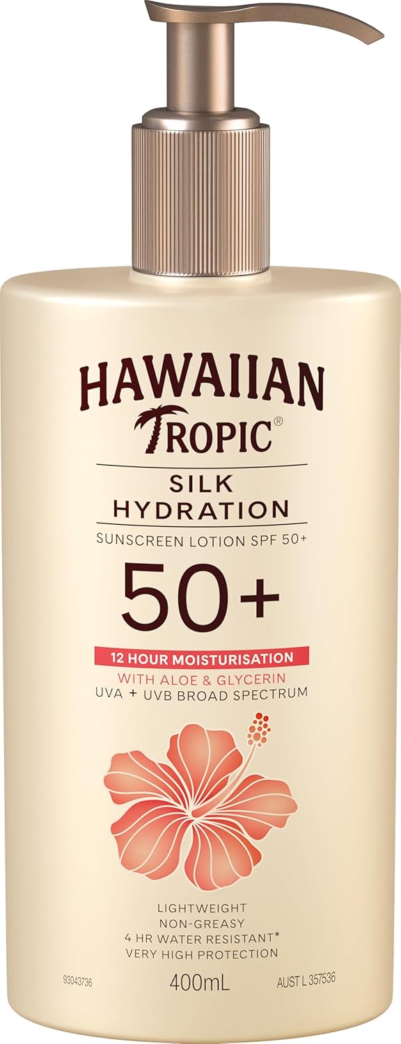 Hawaiian Tropic Silk Hydration Sunscreen Lotion SPF50+ 180ml, 12-Moisture, Non-Greasy, 4-Hour Water Resistant