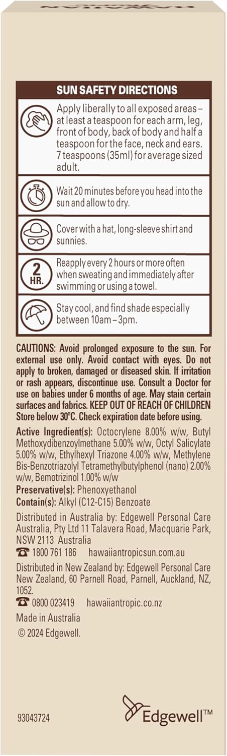 Hawaiian Tropic Silk Hydration Sunscreen Lotion SPF50+ 180ml, 12-Moisture, Non-Greasy, 4-Hour Water Resistant