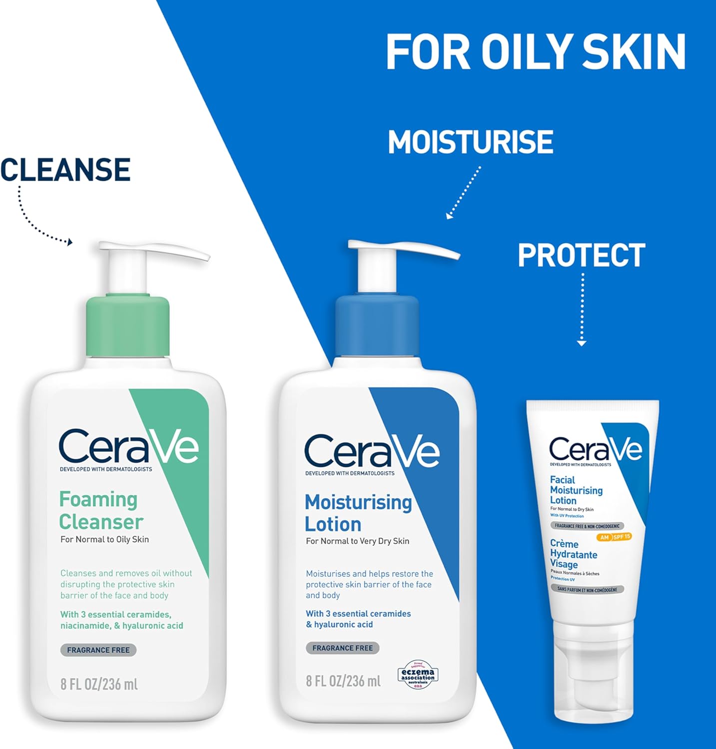 CeraVe Foaming Cleanser Gel Face Wash 236ml, Oil Control For Normal to Oily Skin, Removes Oil & Protects Skin Barrier, For Face + Body, Niacinamide + Ceramides, Fragrance Free