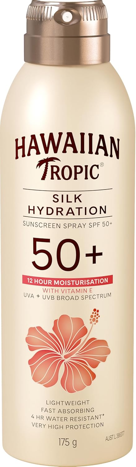 Hawaiian Tropic Silk Hydration Sunscreen Lotion SPF50+ 180ml, 12-Moisture, Non-Greasy, 4-Hour Water Resistant