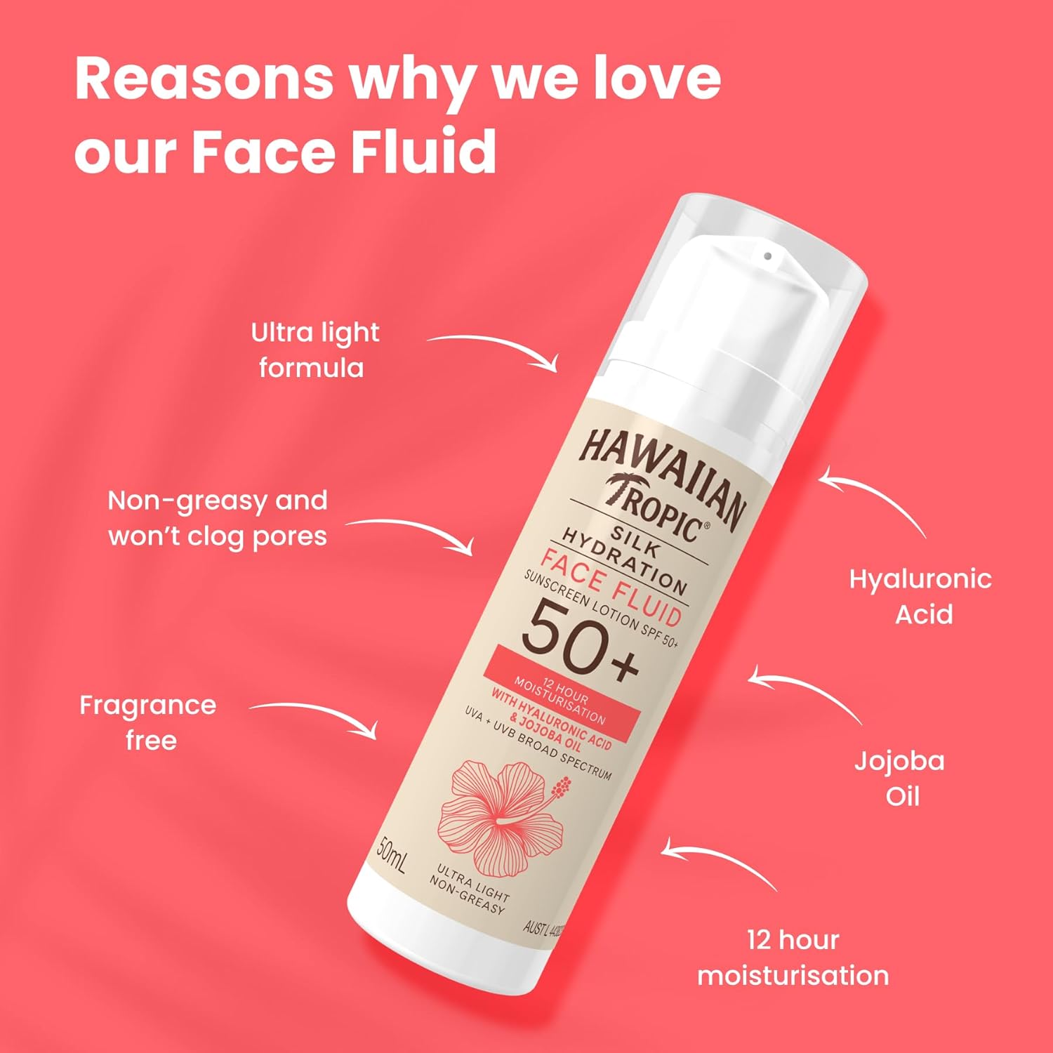 Hawaiian Tropic Silk Hydration Sunscreen Lotion SPF50+ 180ml, 12-Moisture, Non-Greasy, 4-Hour Water Resistant