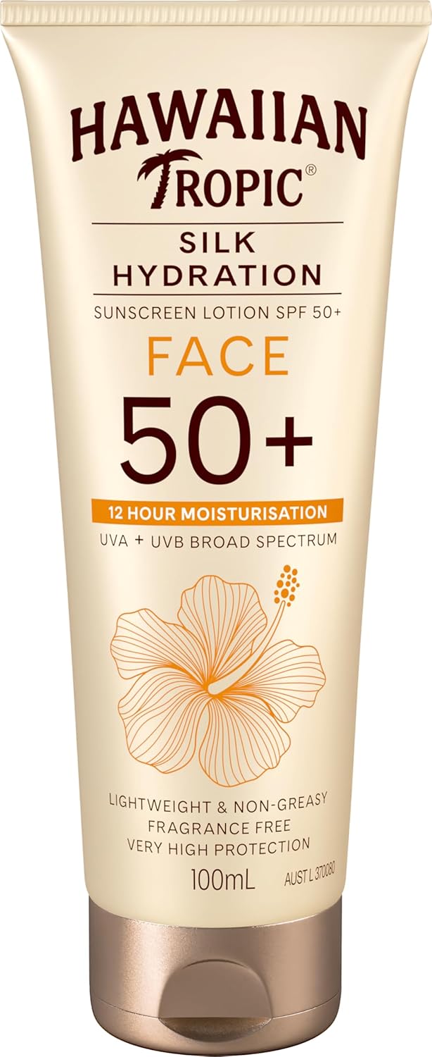 Hawaiian Tropic Silk Hydration Sunscreen Lotion SPF50+ 180ml, 12-Moisture, Non-Greasy, 4-Hour Water Resistant