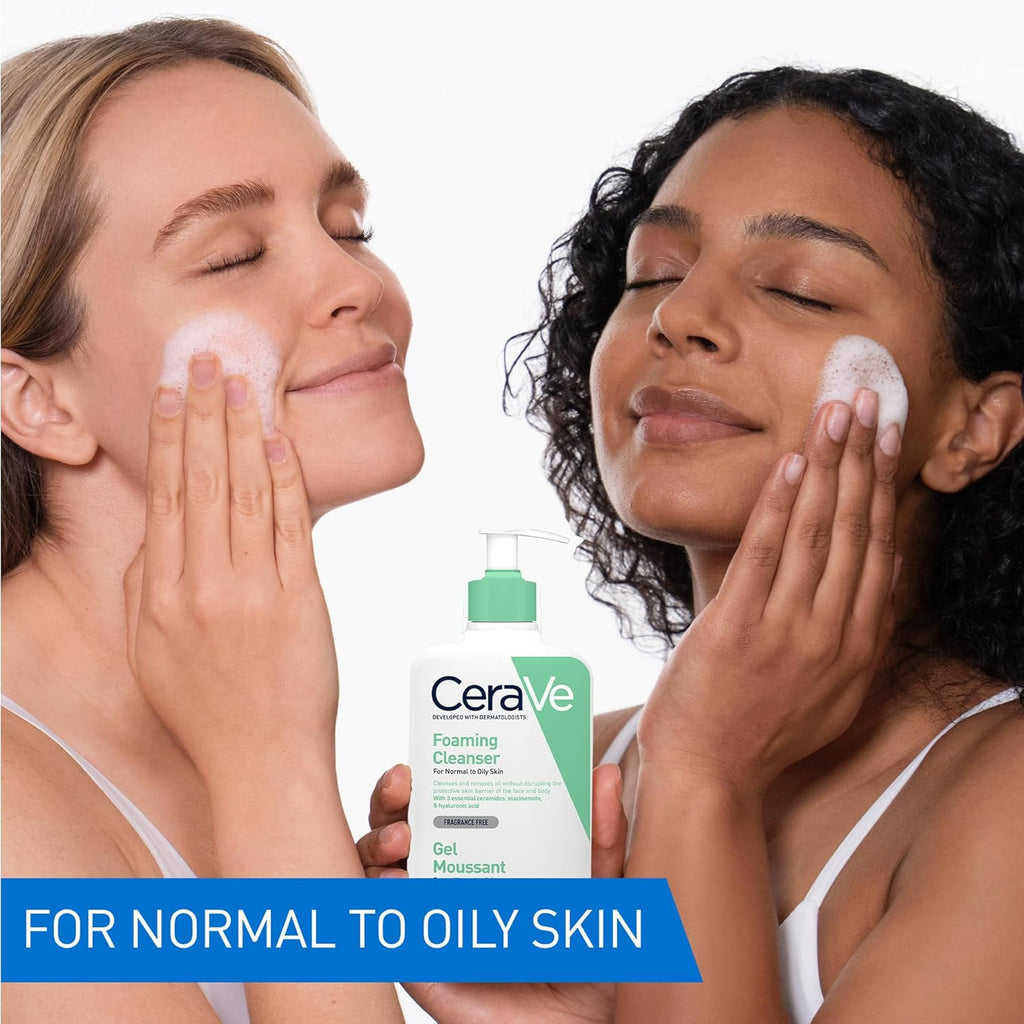 CeraVe Foaming Cleanser Gel Face Wash 236ml, Oil Control For Normal to Oily Skin, Removes Oil & Protects Skin Barrier, For Face + Body, Niacinamide + Ceramides, Fragrance Free