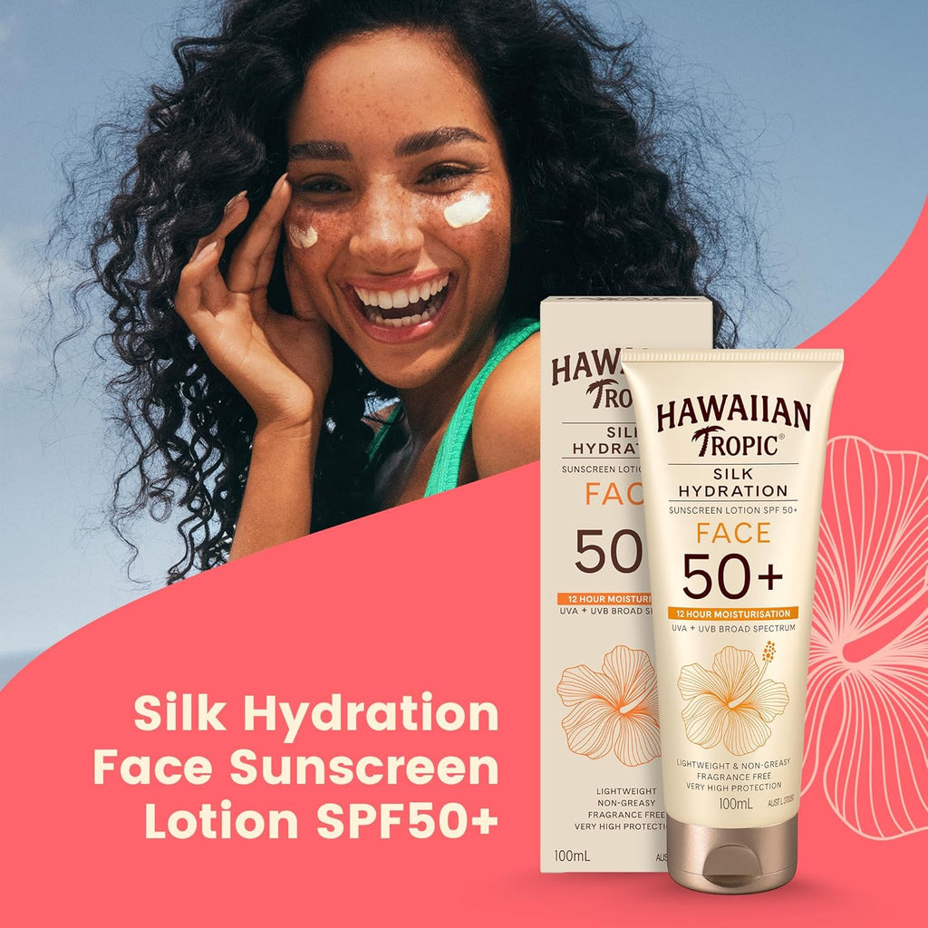 Hawaiian Tropic Silk Hydration Sunscreen Lotion SPF50+ 180ml, 12-Moisture, Non-Greasy, 4-Hour Water Resistant