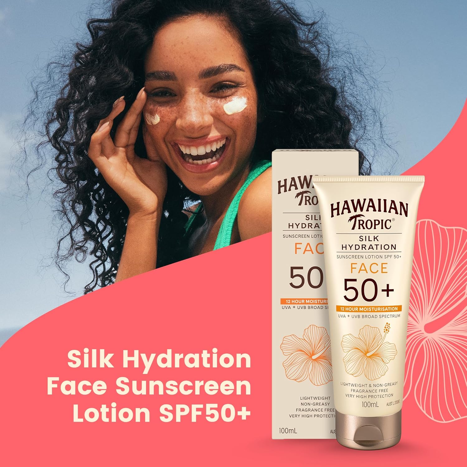 Hawaiian Tropic Silk Hydration Sunscreen Lotion SPF50+ 180ml, 12-Moisture, Non-Greasy, 4-Hour Water Resistant