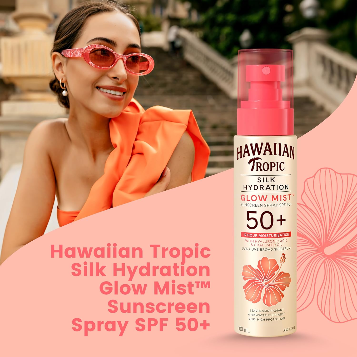 Hawaiian Tropic Silk Hydration Sunscreen Lotion SPF50+ 180ml, 12-Moisture, Non-Greasy, 4-Hour Water Resistant
