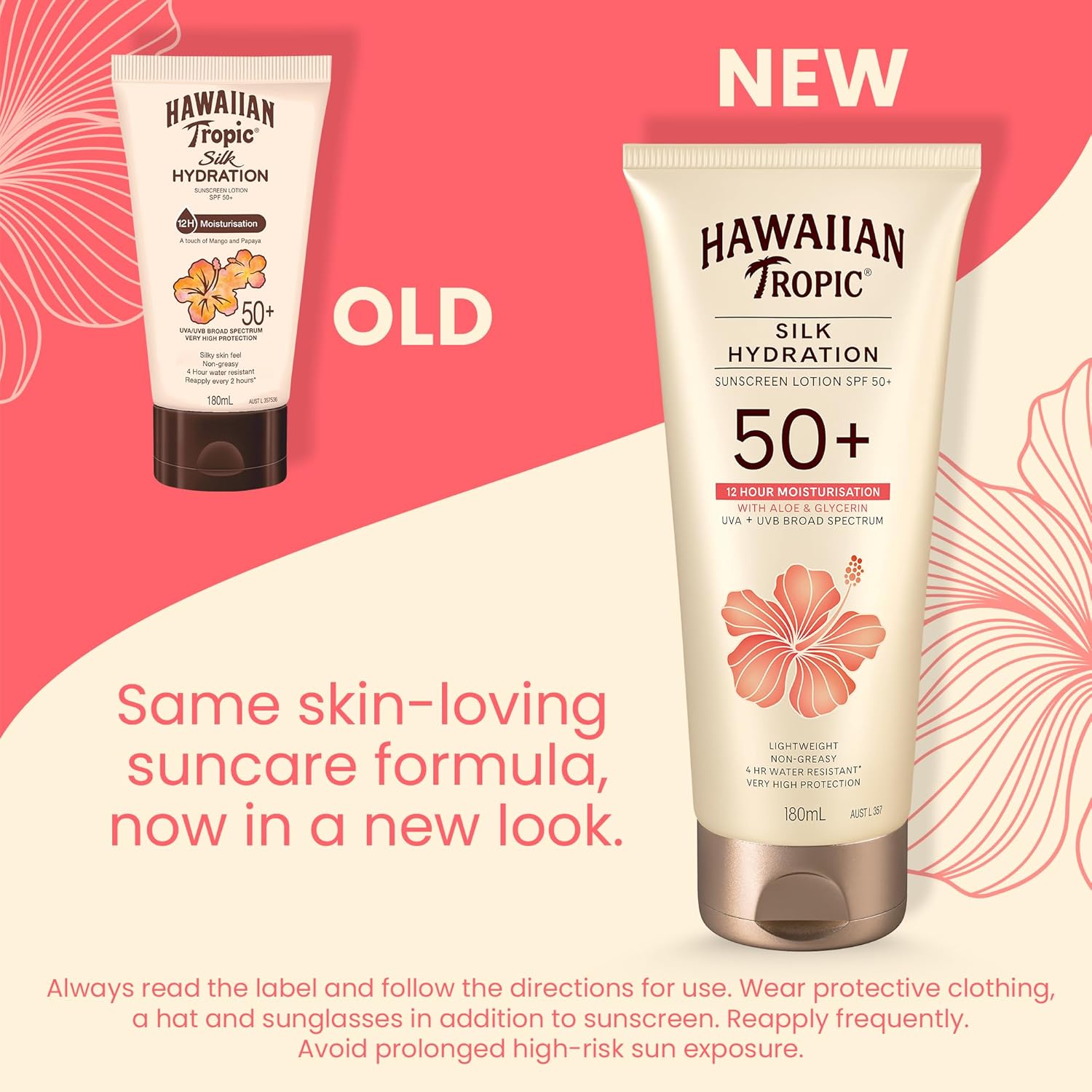 Hawaiian Tropic Silk Hydration Sunscreen Lotion SPF50+ 180ml, 12-Moisture, Non-Greasy, 4-Hour Water Resistant