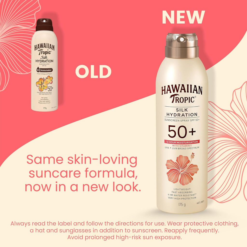 Hawaiian Tropic Silk Hydration Sunscreen Lotion SPF50+ 180ml, 12-Moisture, Non-Greasy, 4-Hour Water Resistant